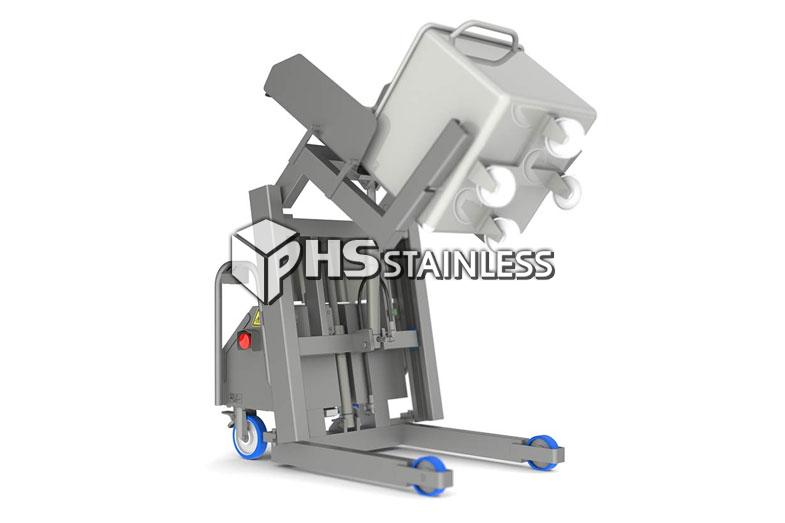 buggy lifter and tipper: stainless steel backsaver food tipper equipment